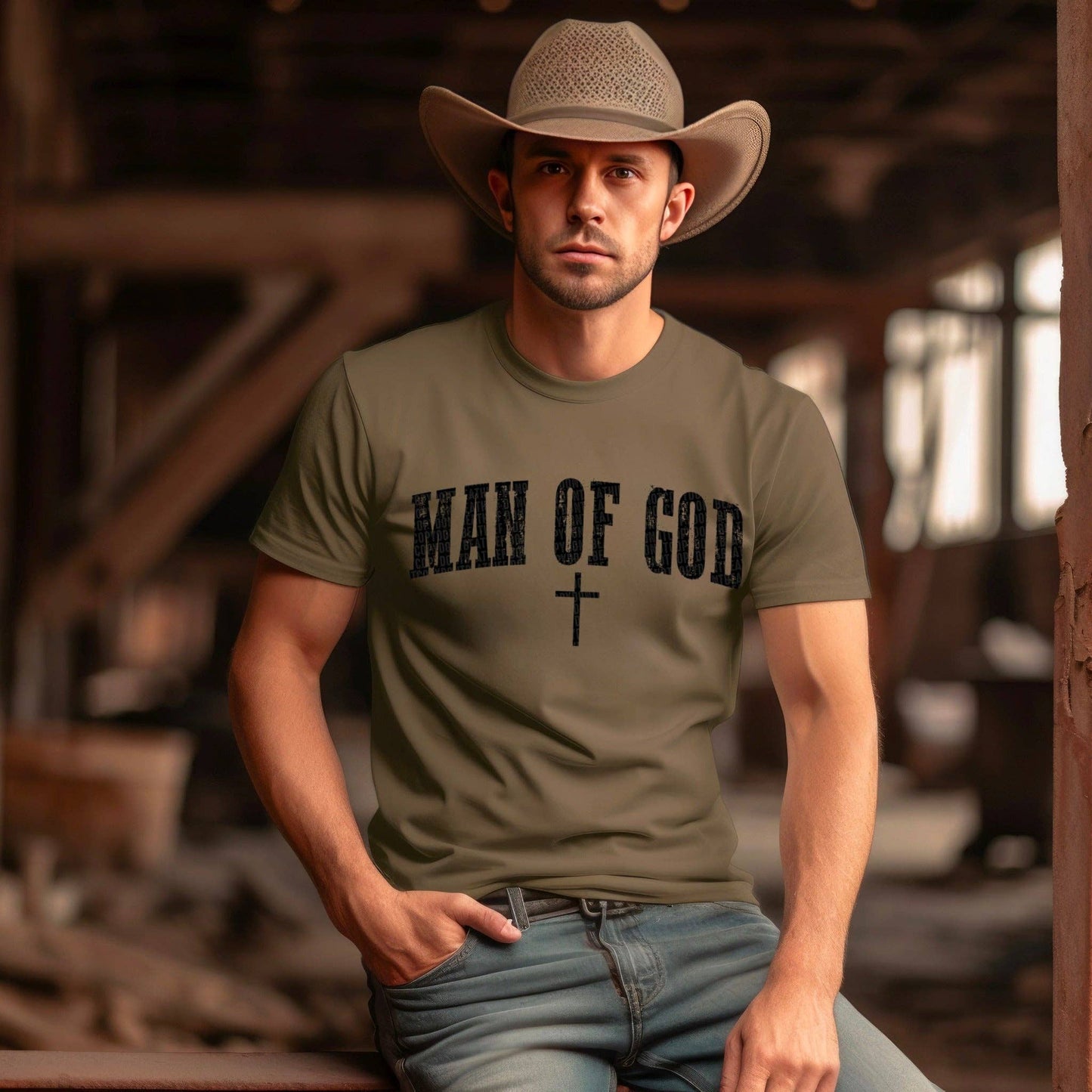 Hombre de Dios - Camiseta: personalizada/como se muestra: verde militar jaspeado